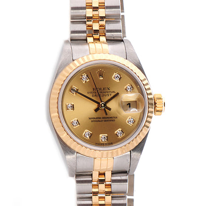 Rolex Stainless Steel 18K Yellow Gold Diamond 26mm Oyster Perpetual Datejust Watch Champagne 79173 1 of 8