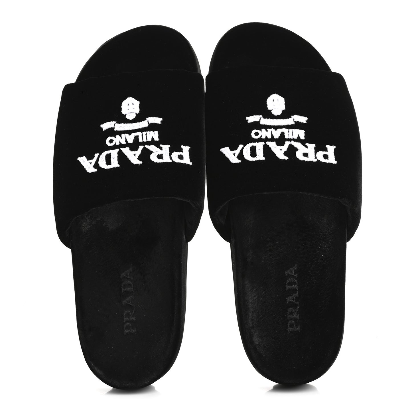 Velvet Logo Lug Sole 20mm Slide Sandals 38.5 Black