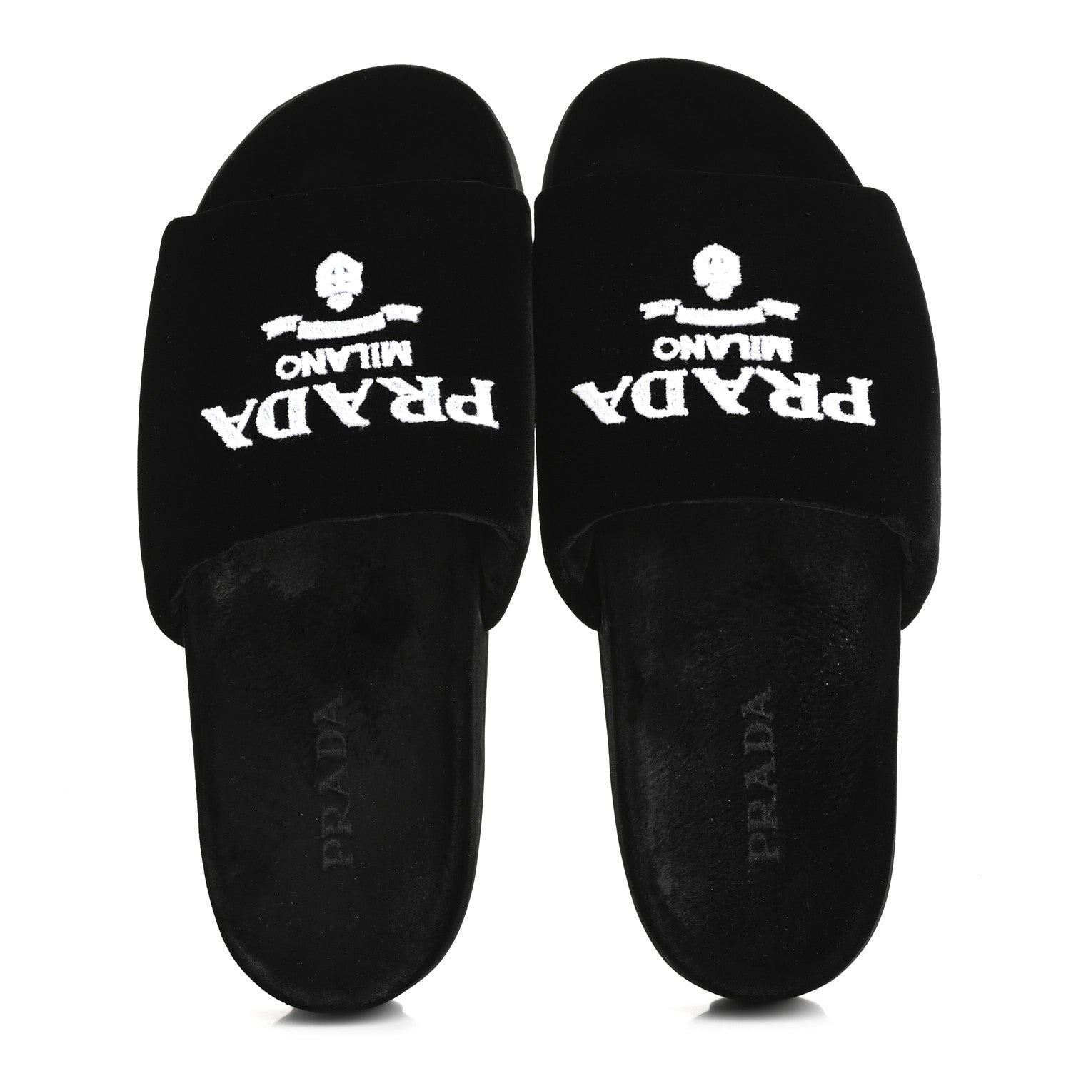 Prada Velvet Logo Lug Sole 20mm Slide Sandals 38.5 Black 2 of 10