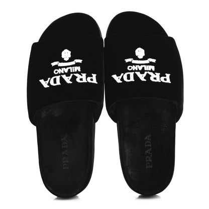 Prada Velvet Logo Lug Sole 20mm Slide Sandals 38.5 Black 2 of 10