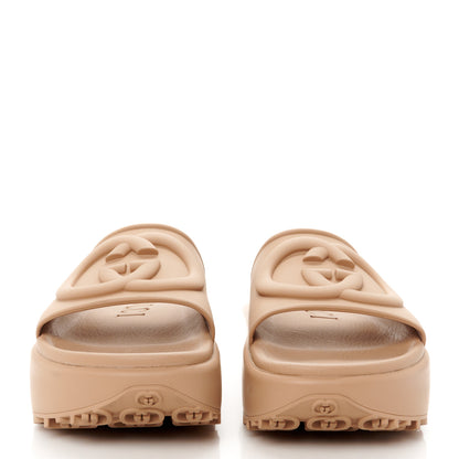 Gucci Soft Rubber Womens Interlocking G Platform 42mm Slide Sandals 37 Vintage Camel 37 Vintage Camel 3 of 10