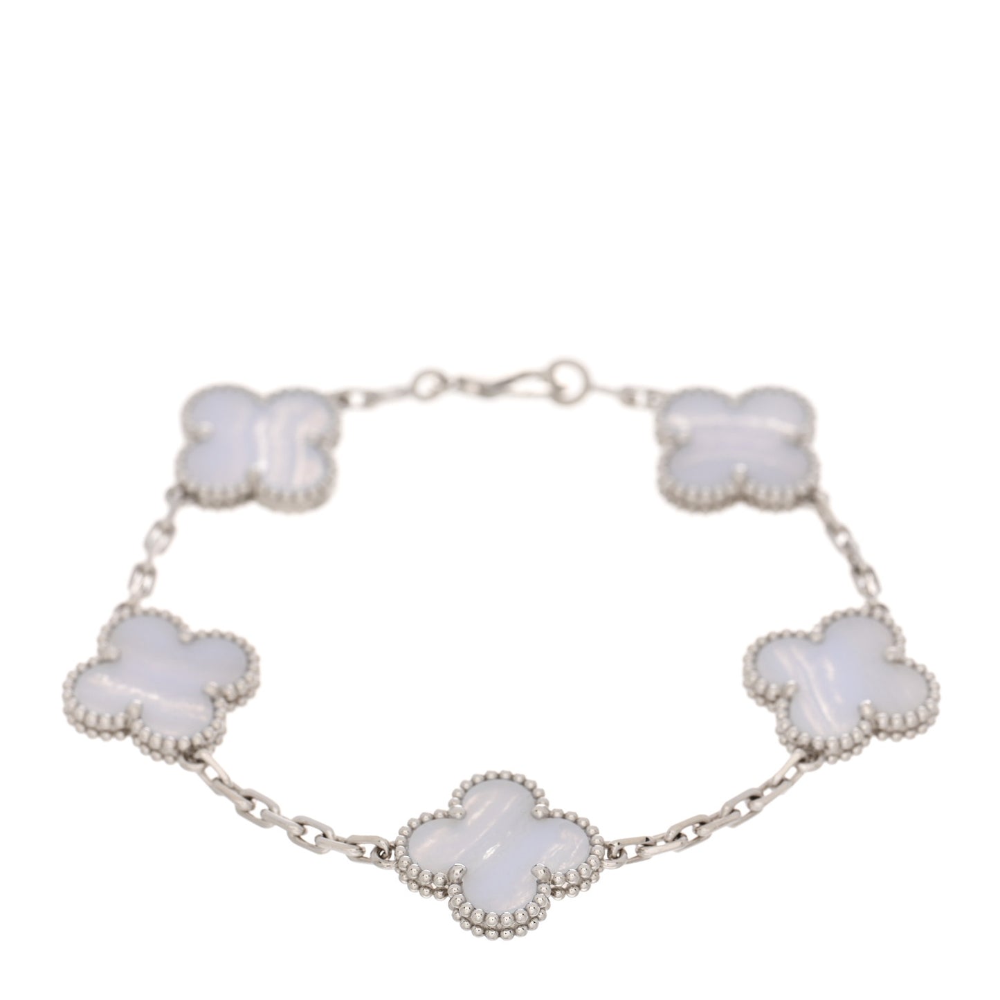 18K White Gold Chalcedony 5 Motifs Vintage Alhambra Bracelet