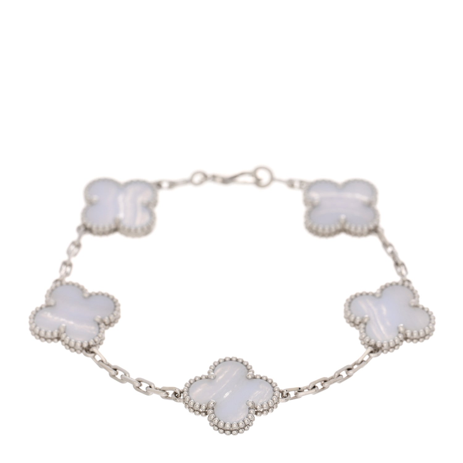 Van Cleef & Arpels 18K White Gold Chalcedony 5 Motifs Vintage Alhambra Bracelet 1 of 5