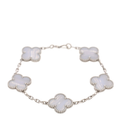 Van Cleef & Arpels 18K White Gold Chalcedony 5 Motifs Vintage Alhambra Bracelet 1 of 5