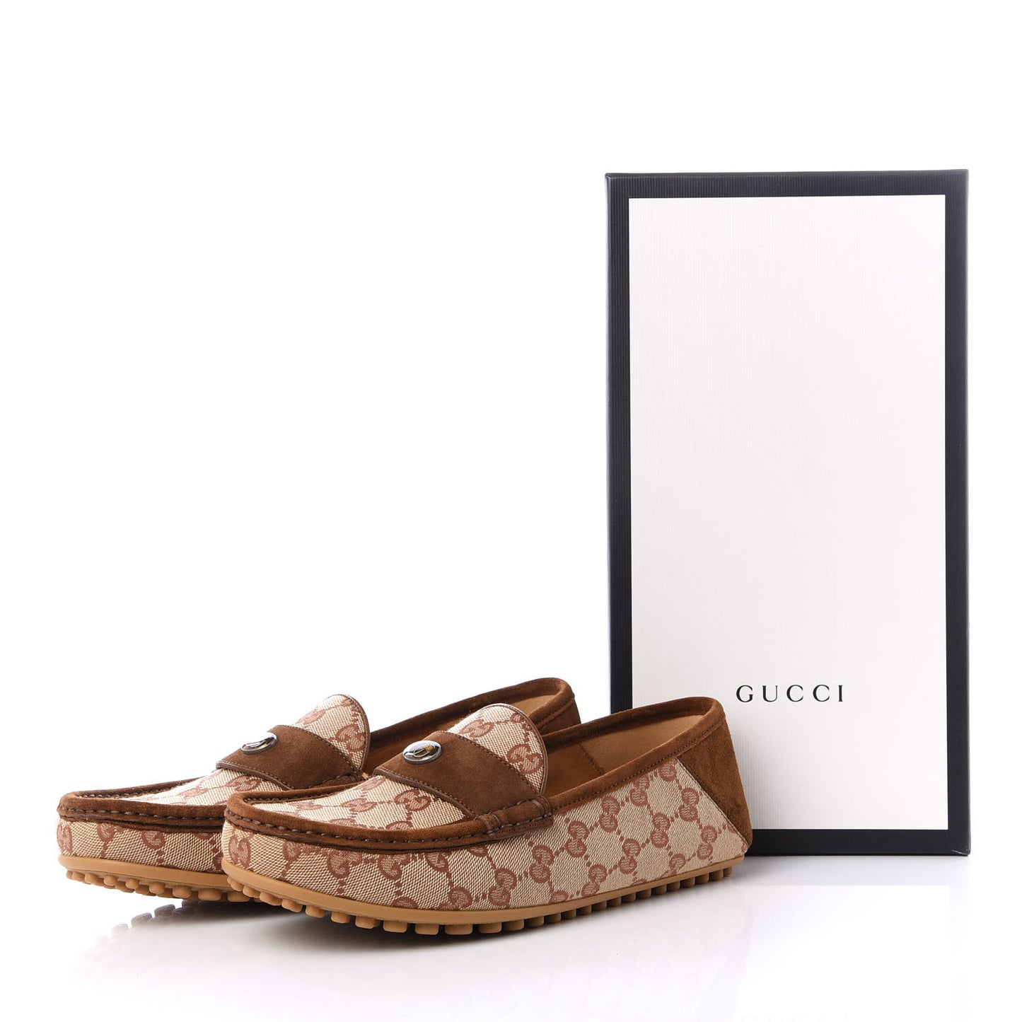 GG Monogram Suede Mens Driver Loafers 6 Beige Ruggine Cuir