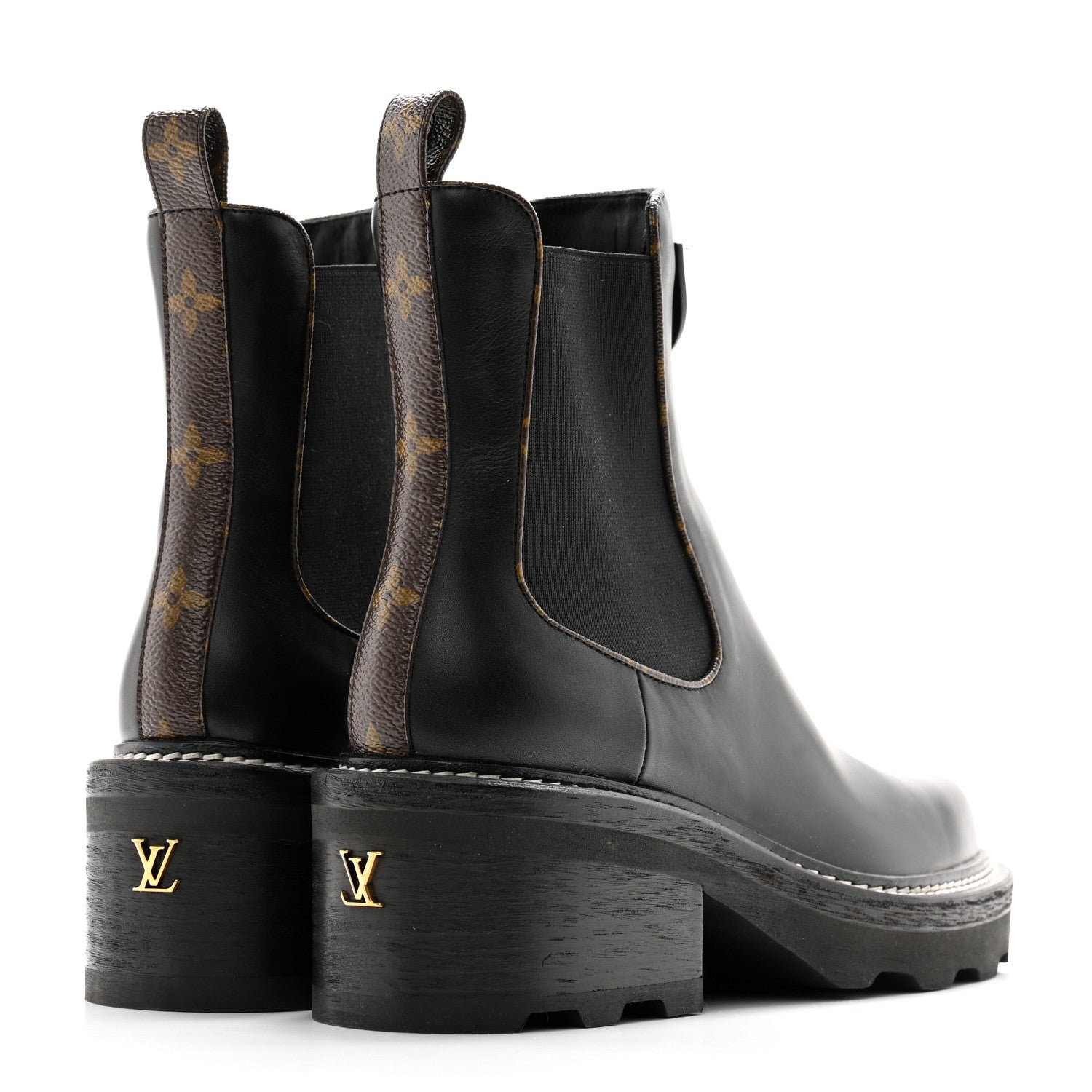 Louis Vuitton Calfskin Monogram Beaubourg Ankle Boots 38 Black 4 of 13