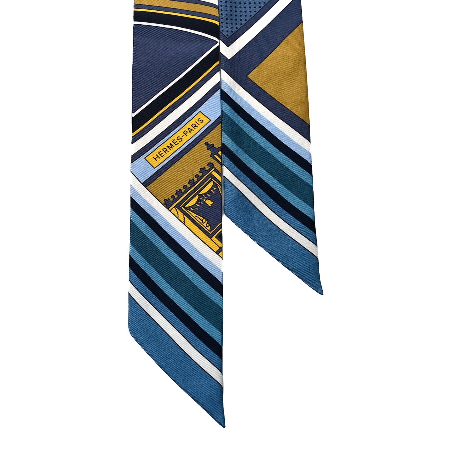 Silk Washington's Carriage Detail Twilly Gris Bleu Jean Jaune