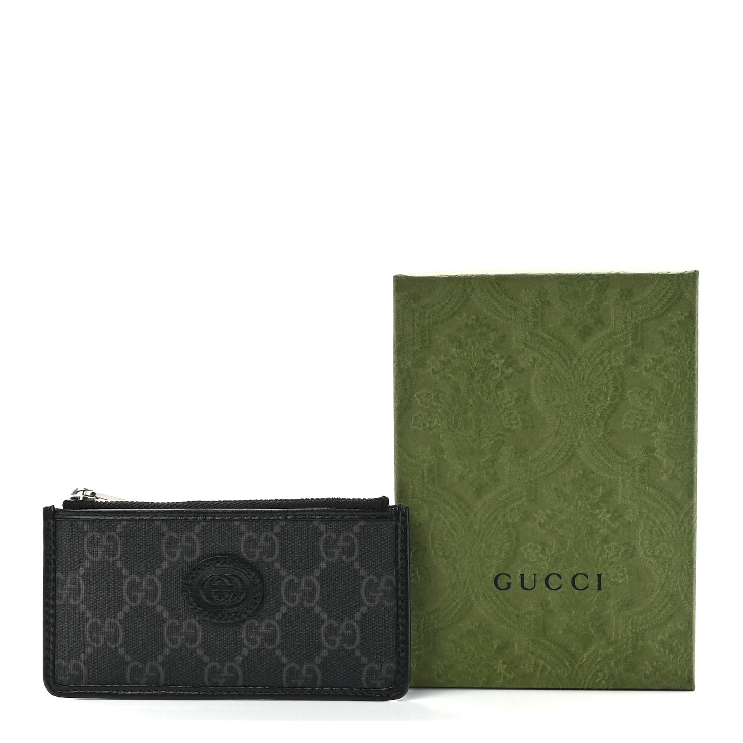 GG Supreme Monogram Azalea Calfskin Retro Interlocking G Coin Case Card Holder Black