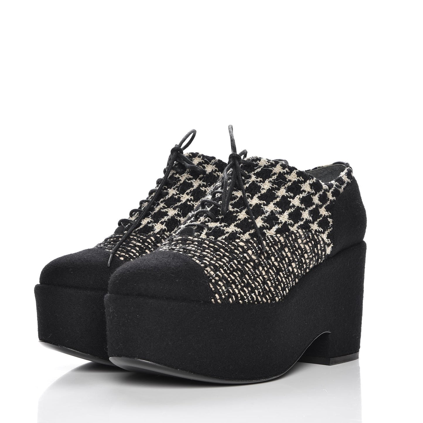 Tweed Lace Up 85 Wedges 38 Black Beige