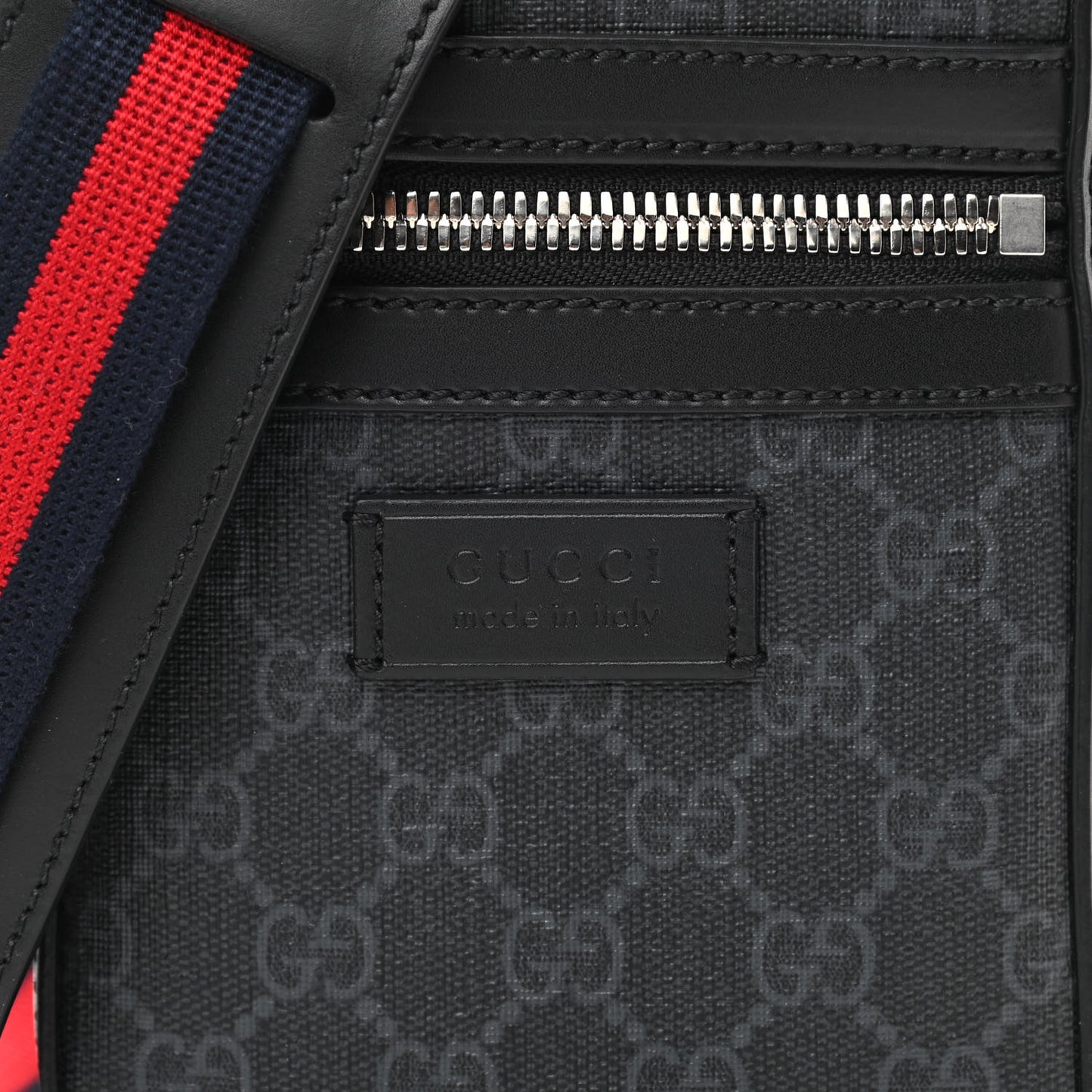 GG Supreme Monogram Appia Calfskin Web Small Camera Messenger Bag Black Grey