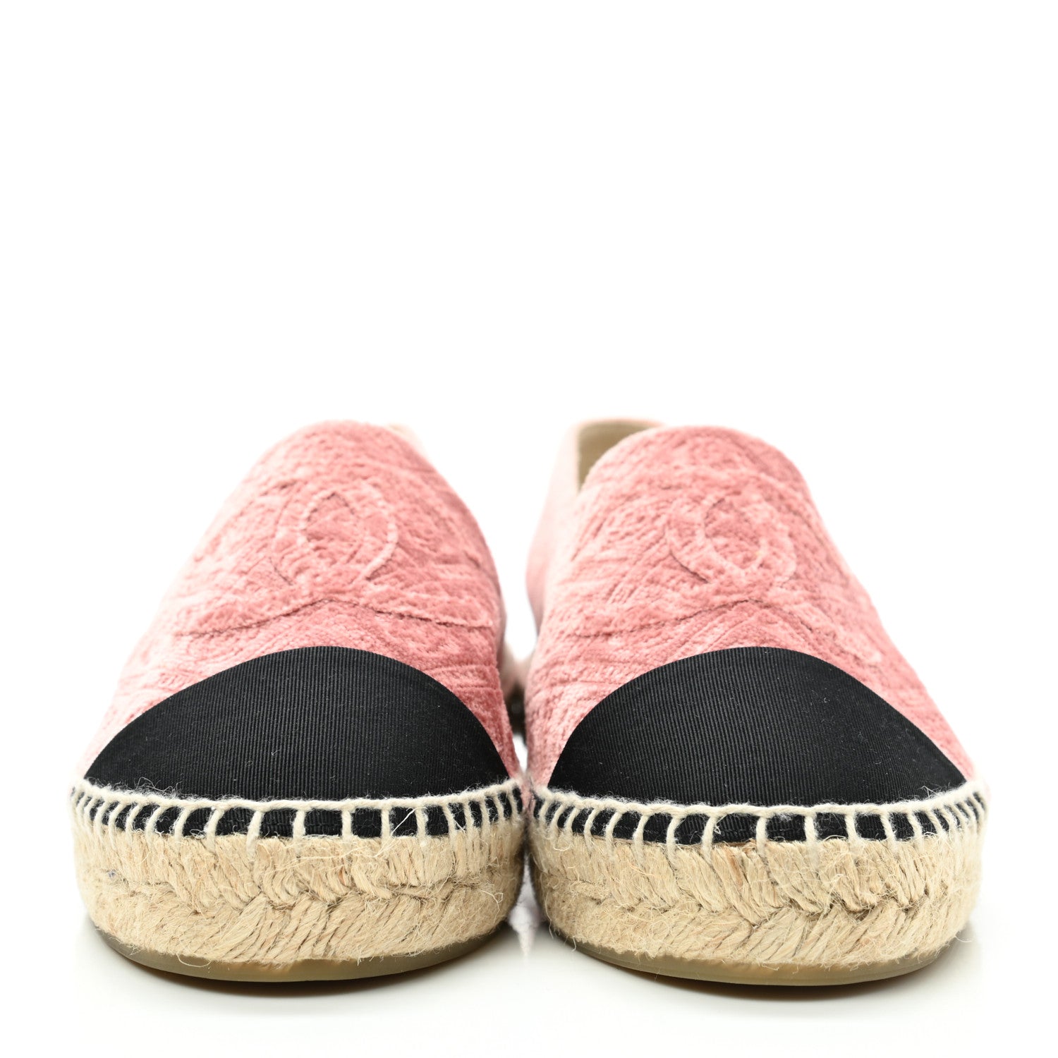 Chanel Velvet Grosgrain Quilted Camellia CC Espadrilles 37 Pink Black 2 of 10