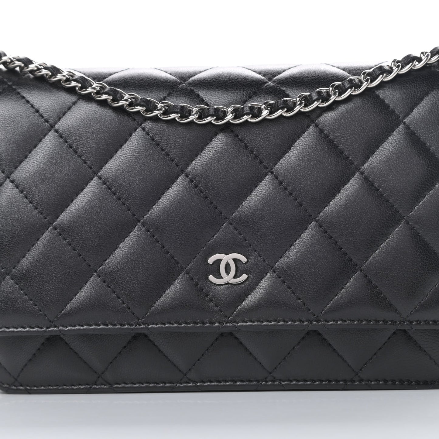 Lambskin Quilted Wallet On Chain WOC Black