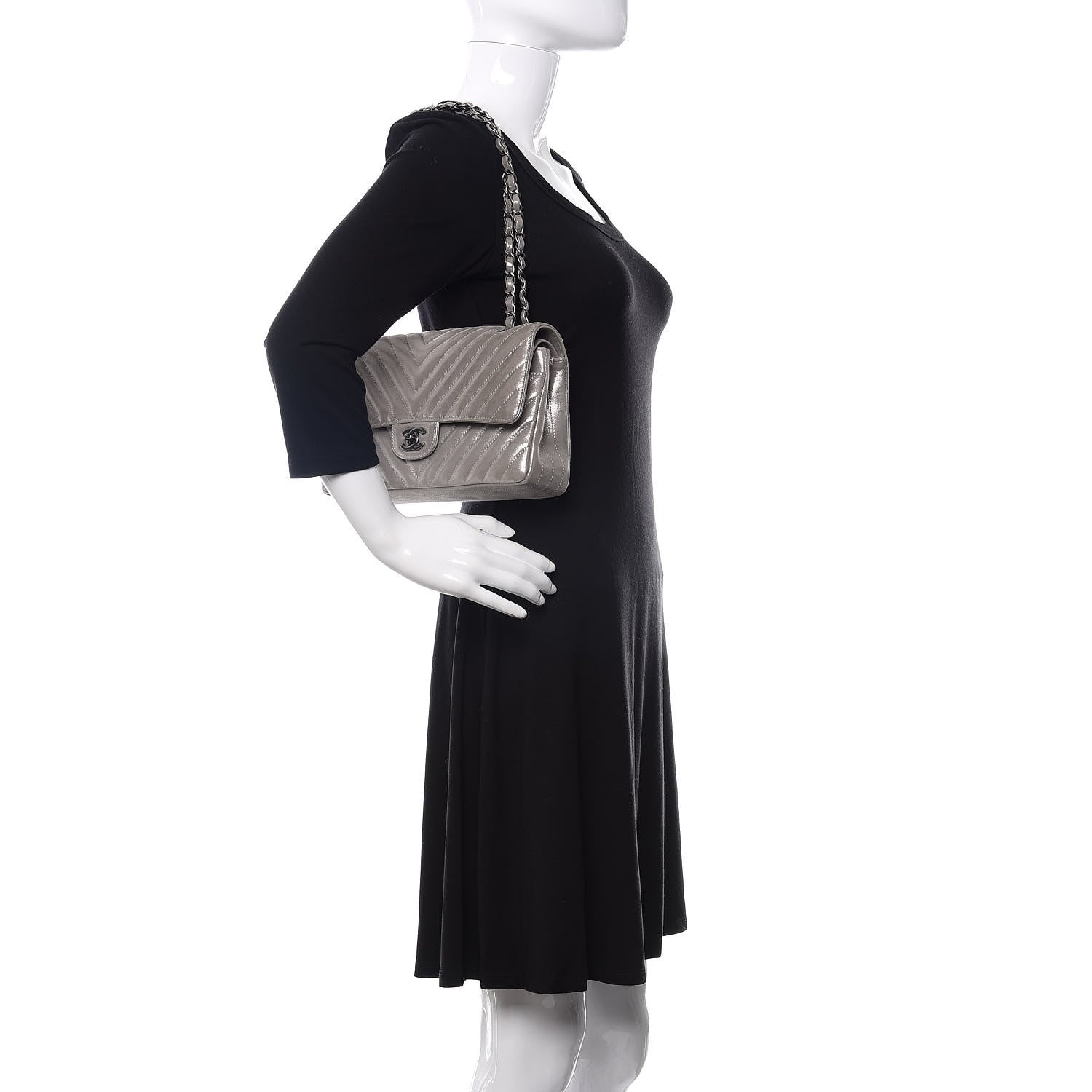 Chanel Iridescent Calfskin Chevron Quilted Medium Double Flap Silver 2 of 12