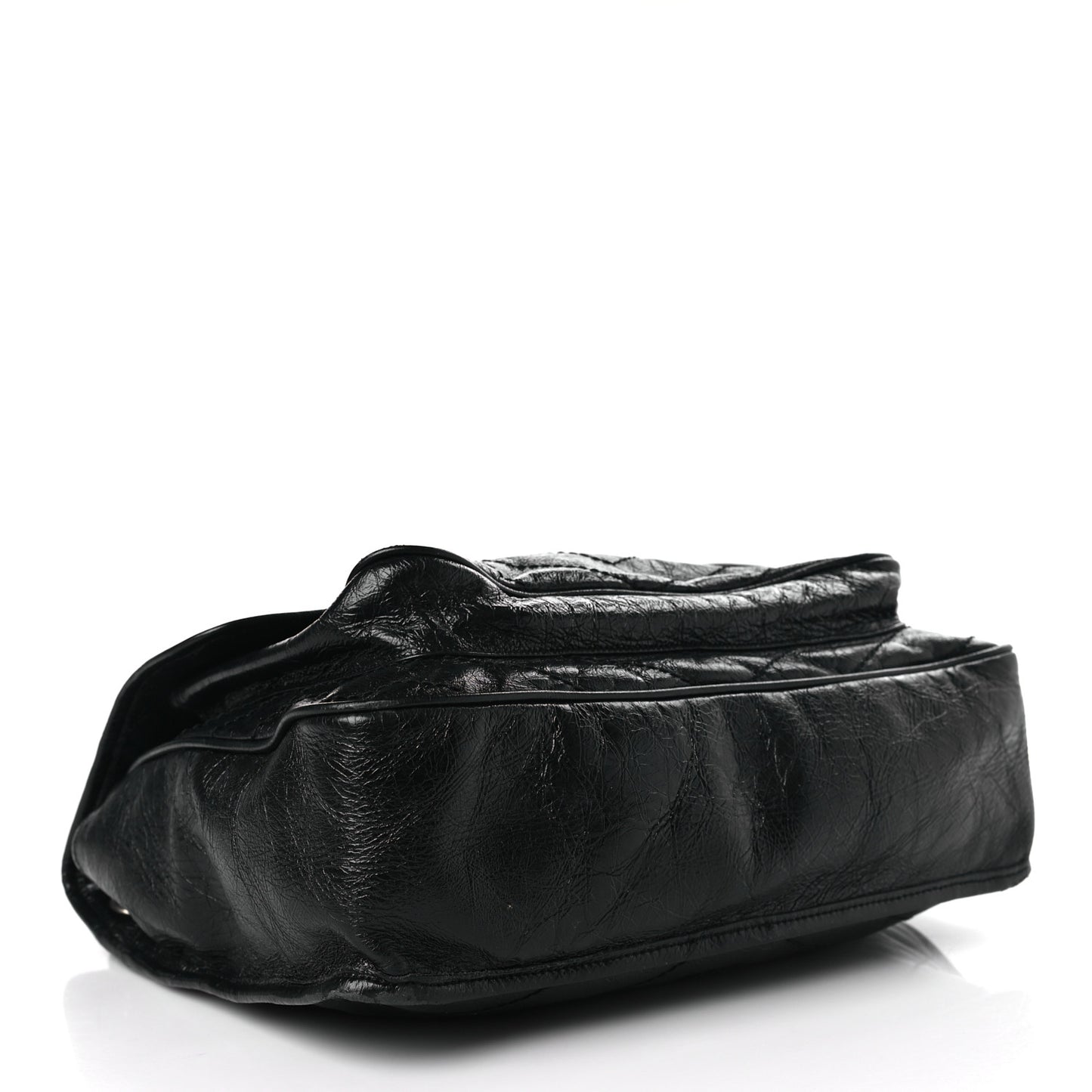 Crinkled Calfskin Matelasse Monogram Large Niki Chain Satchel Black