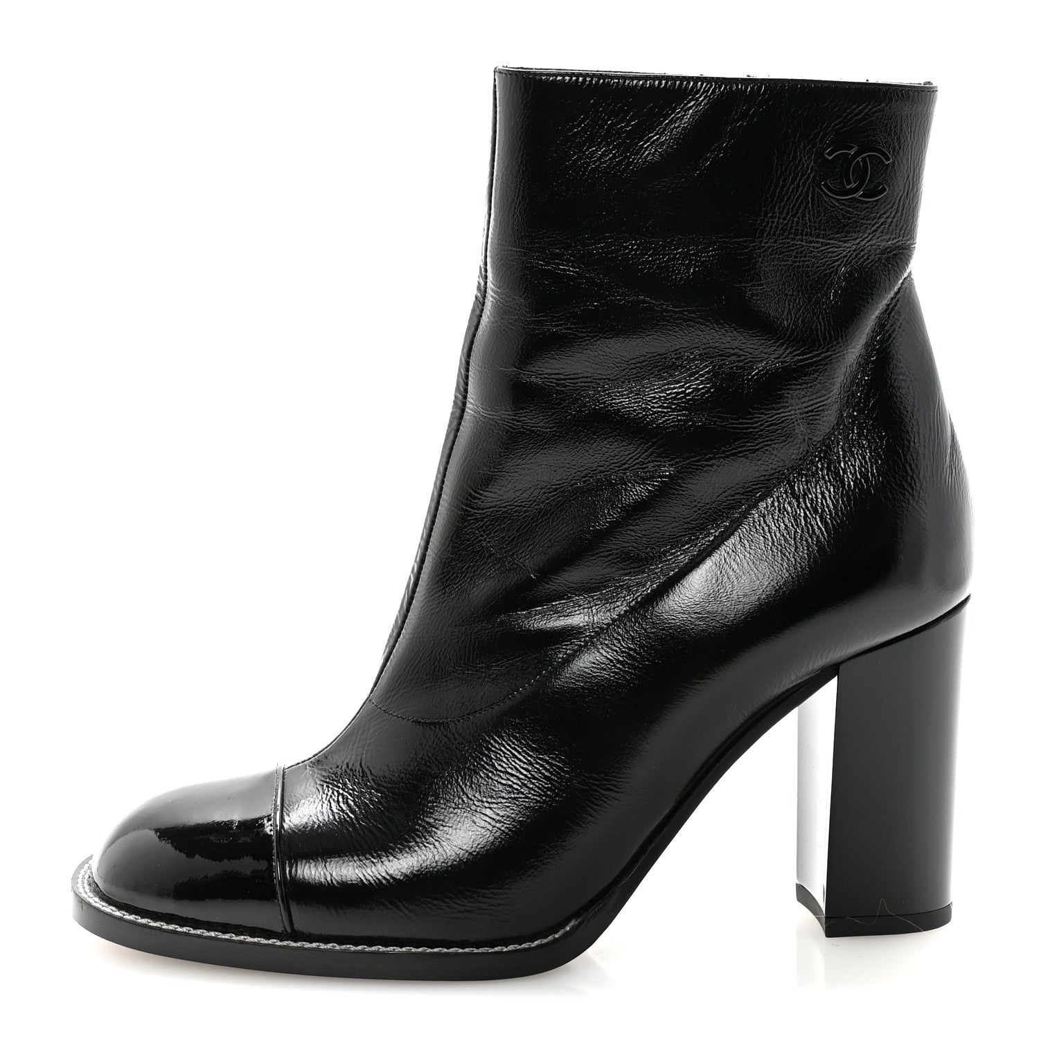Chanel Shiny Calfskin Patent Cap Toe CC Short Boots 38.5 Black 2 of 20