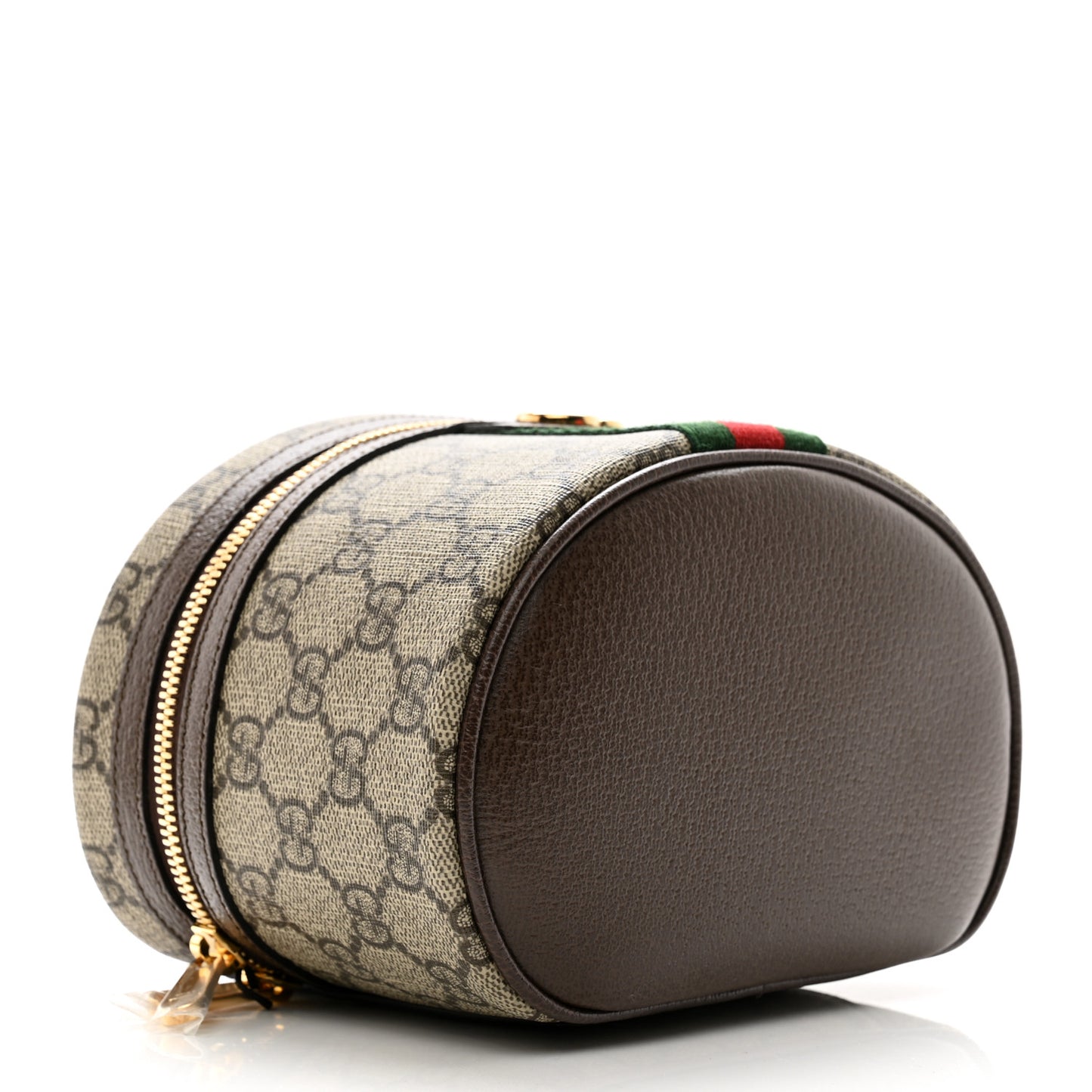 GG Supreme Monogram Textured Calfskin Web Ophidia Vanity Cosmetic Case Beige Ebony New Acero