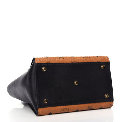 MCM Visetos Small Kathy Double Zip Tote Cognac Black 4 of 9