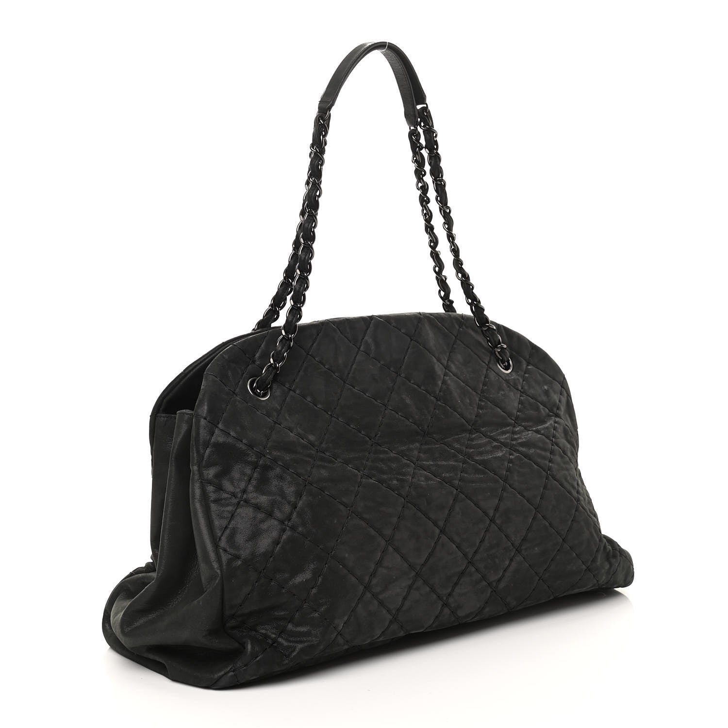 Chanel Iridescent Calfskin Extra Large Just Mademoiselle Bowling Bag Black 2 of 9