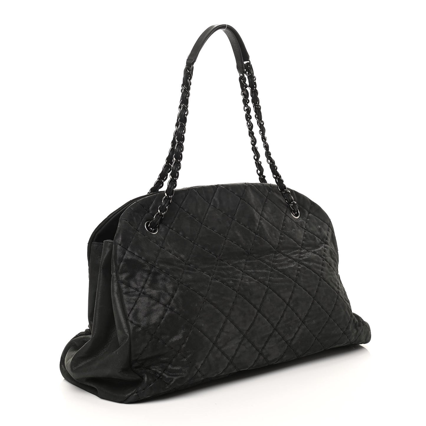 Iridescent Calfskin Extra Large Just Mademoiselle Bowling Bag Black