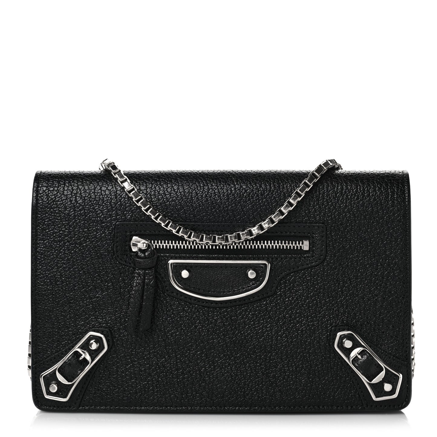 Agneau Silver Metallic Edge Hardware Wallet On Chain Black