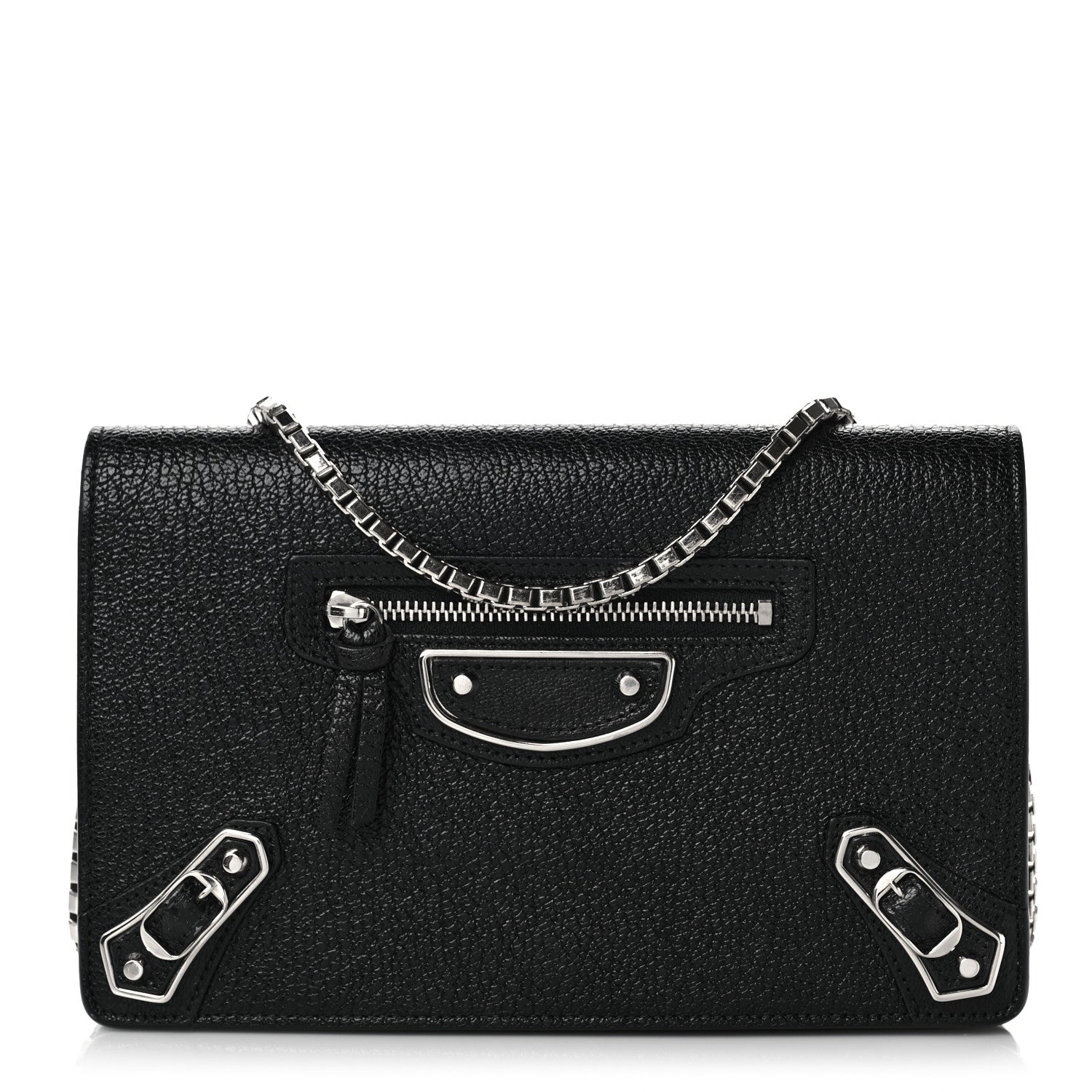 Balenciaga Agneau Silver Metallic Edge Hardware Wallet On Chain Black 1 of 7