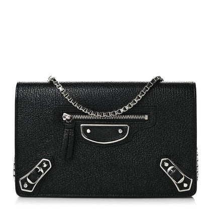 Balenciaga Agneau Silver Metallic Edge Hardware Wallet On Chain Black 1 of 7