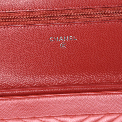 Chanel Caviar Chevron Quilted Wallet On Chain WOC Red 6 of 13