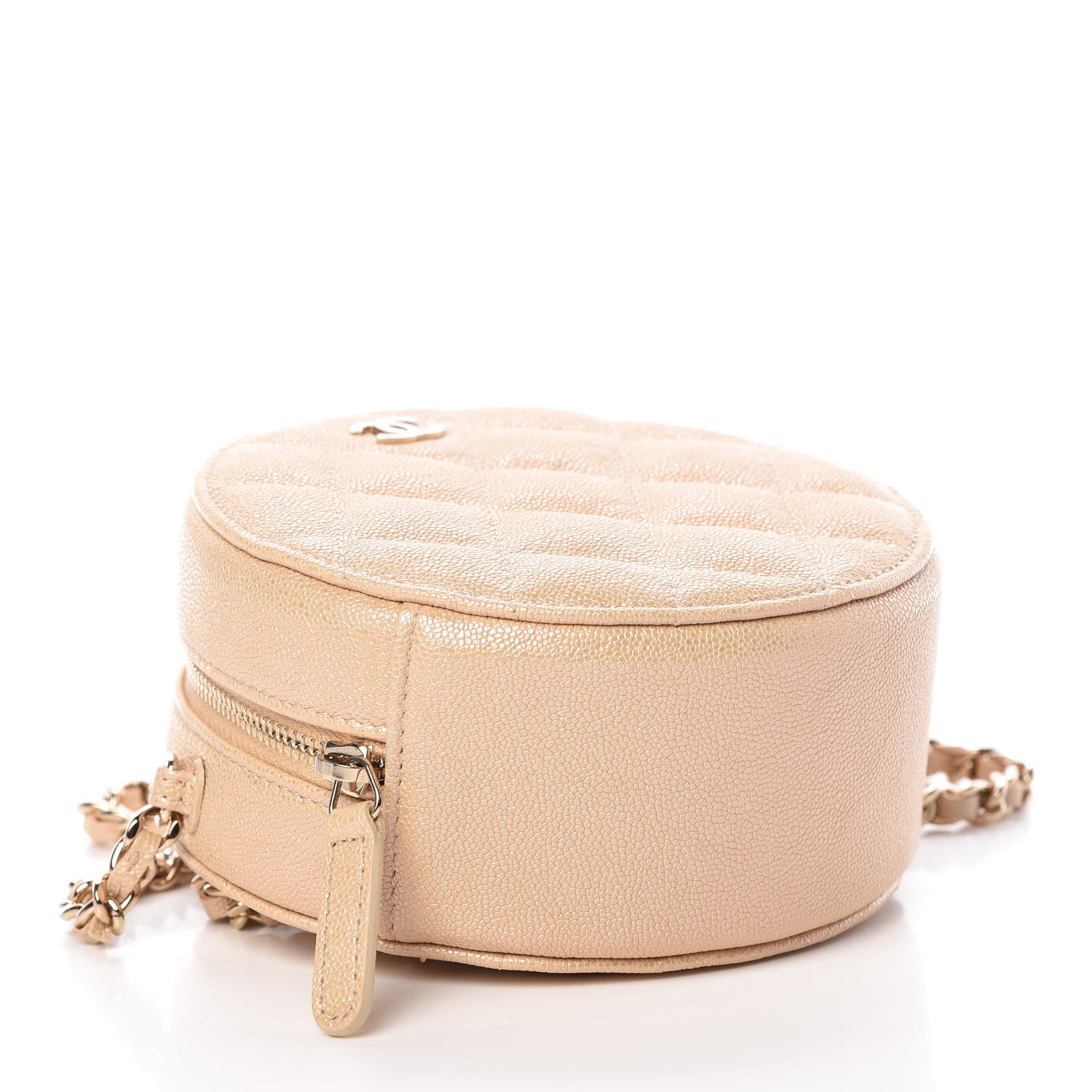 Chanel Iridescent Caviar Quilted Round Clutch With Chain Beige 4 of 8