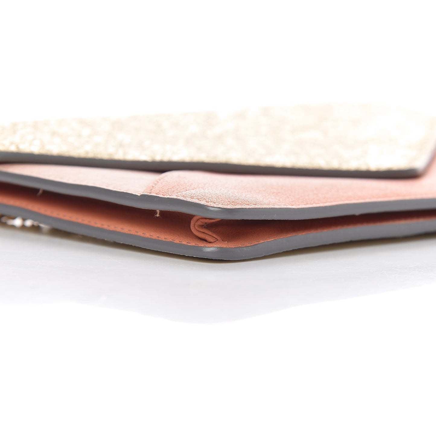 Metallic Calfskin Patchwork Chain Wallet Blush Nude