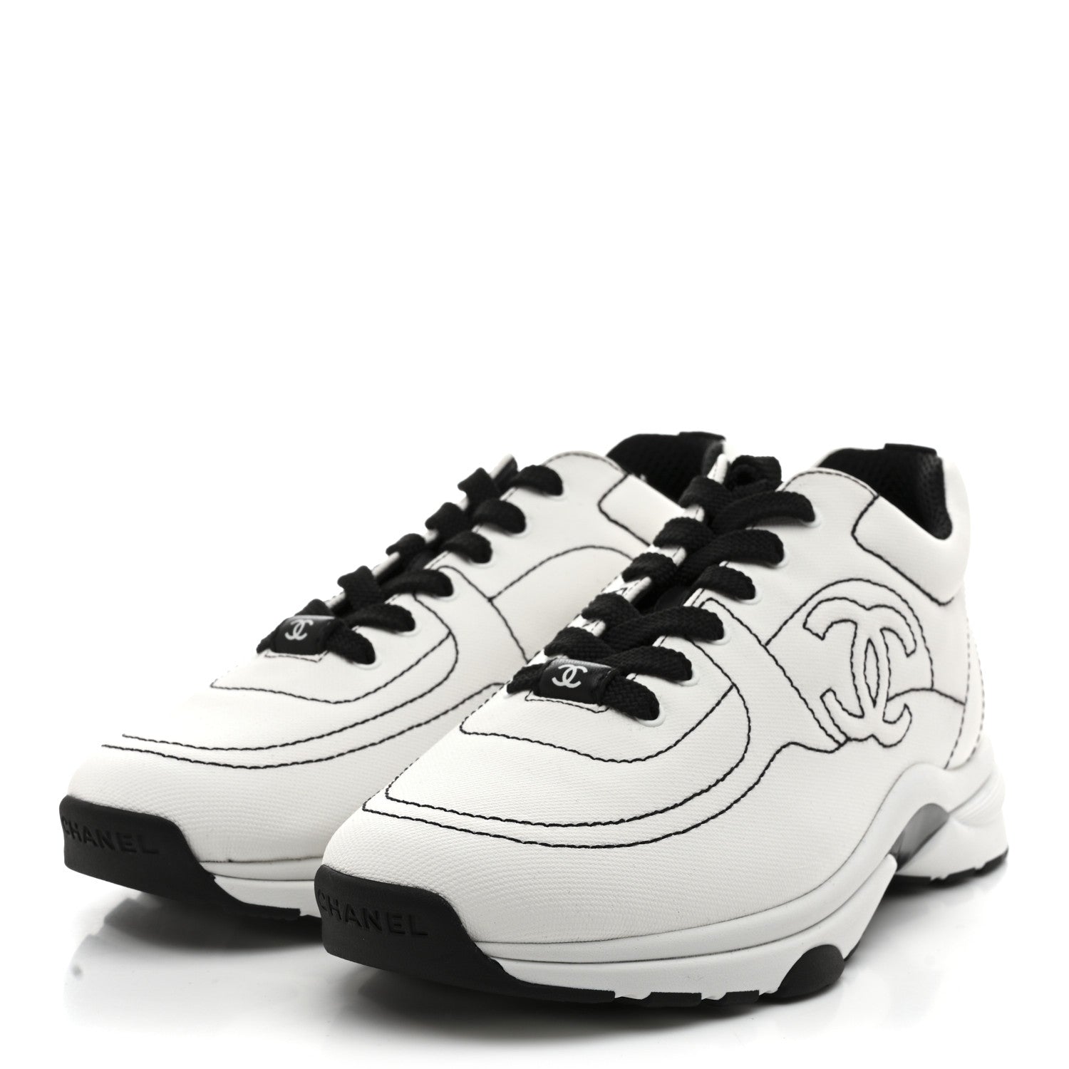 Chanel Cotton Womens CC Sneakers 38 White Black 4 of 10