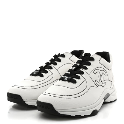 Chanel Cotton Womens CC Sneakers 38 White Black 4 of 10