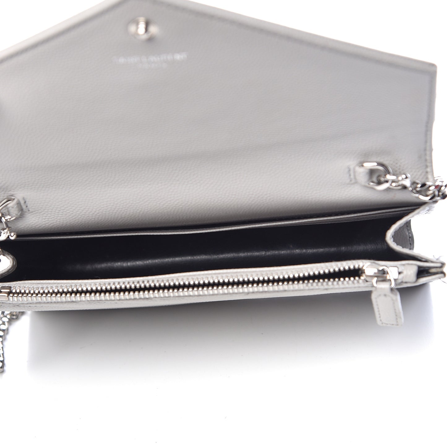 Grain De Poudre Matelasse Chevron Monogram Envelope Chain Wallet Fog