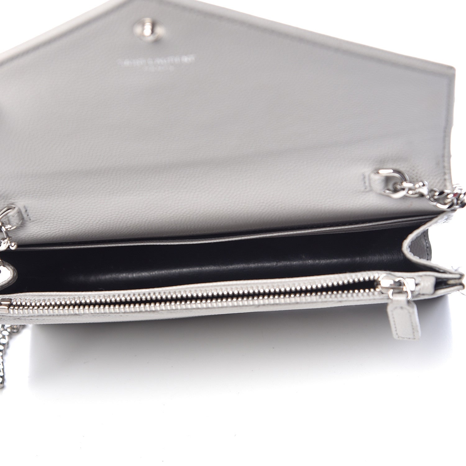 Saint Laurent Grain De Poudre Matelasse Chevron Monogram Envelope Chain Wallet Fog 5 of 14