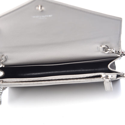 Saint Laurent Grain De Poudre Matelasse Chevron Monogram Envelope Chain Wallet Fog 5 of 14
