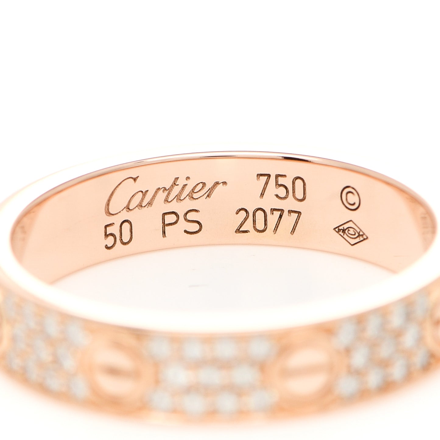 18K Pink Gold Diamond 4mm LOVE Wedding Paved Band Ring 50 5.25