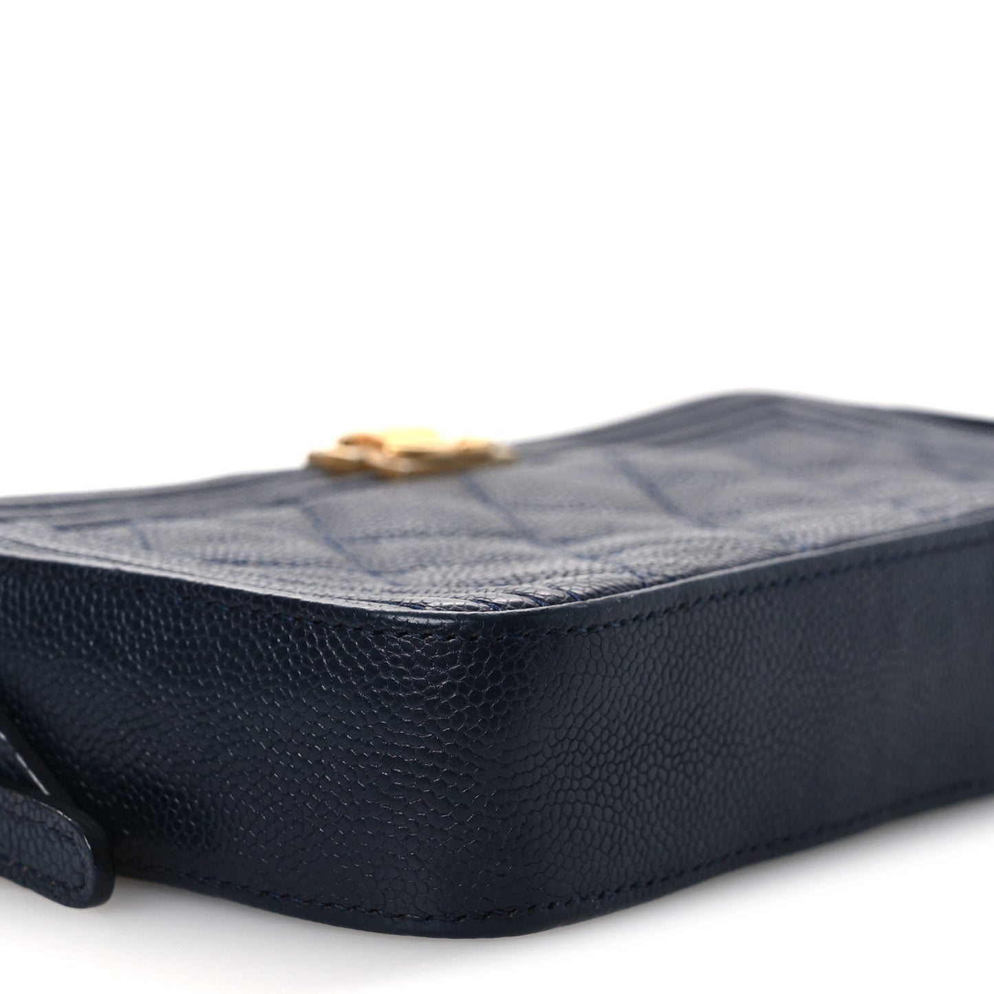 Caviar Quilted Small Boy Clutch With Chain Dark Blue