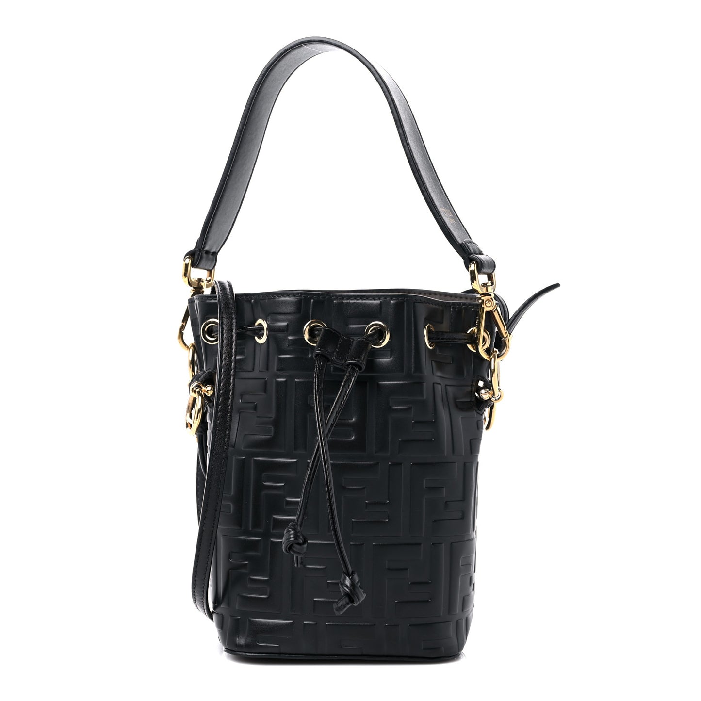 Vitello Liberty F is Fendi FF 1974 Embossed Mini Mon Tresor Bucket Bag Black