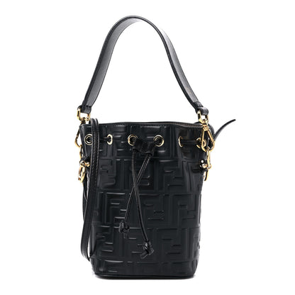 Fendi Vitello Liberty F is Fendi FF 1974 Embossed Mini Mon Tresor Bucket Bag Black 1 of 12