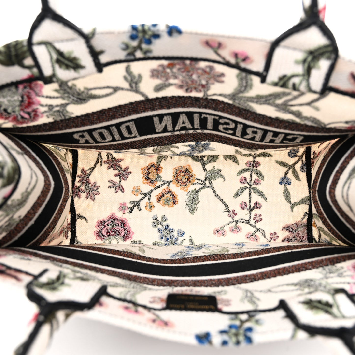 Raffia Embroidered Petites Fleurs Medium Book Tote White Multicolor