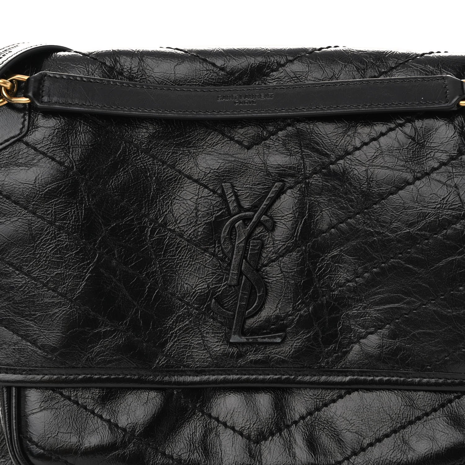 Saint Laurent Crinkled Calfskin Matelasse Monogram Medium Niki Chain Satchel Black 7 of 11