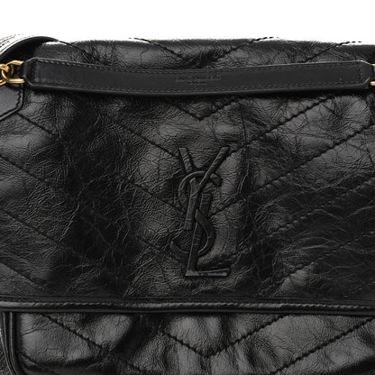 Saint Laurent Crinkled Calfskin Matelasse Monogram Medium Niki Chain Satchel Black 7 of 11