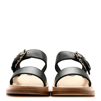 Chanel Calfskin Wood Buckle Sandals 36 Black 3 of 10