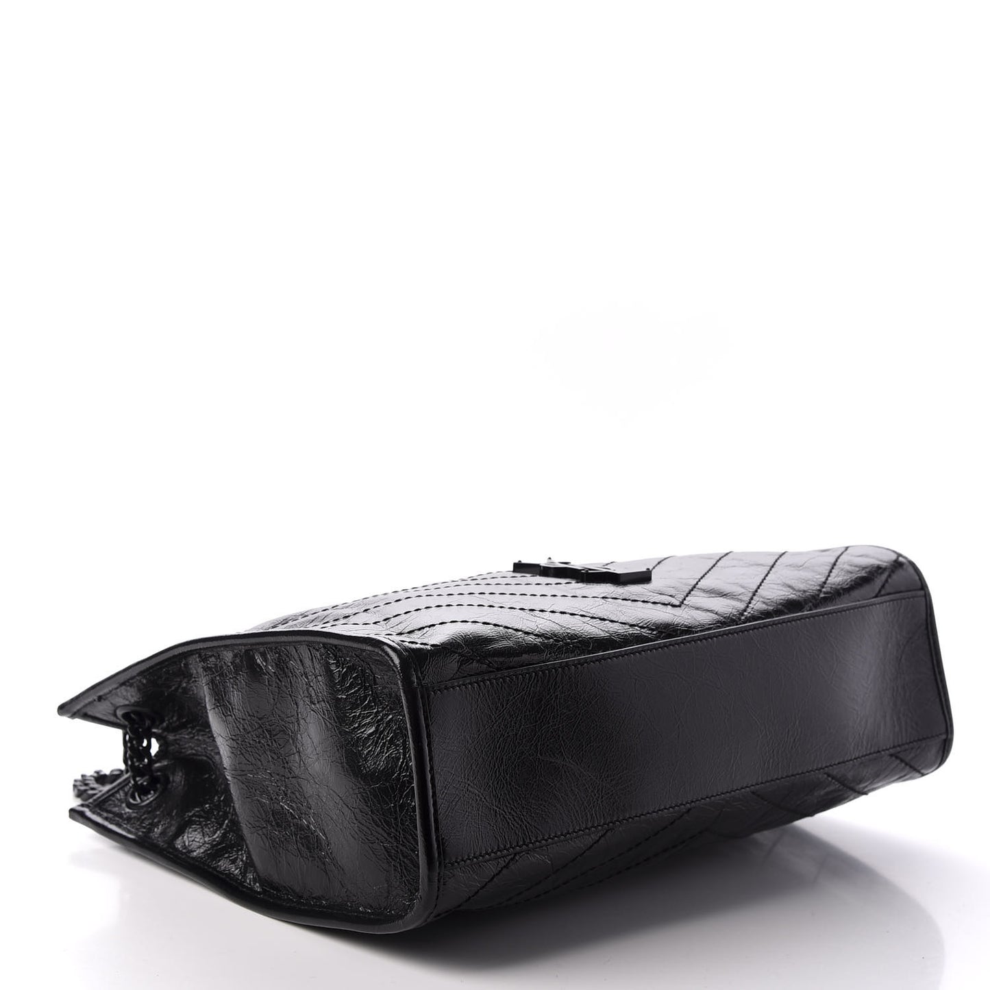 Crinkled Calfskin Matelasse Monogram Large Niki Shopper Tote Black