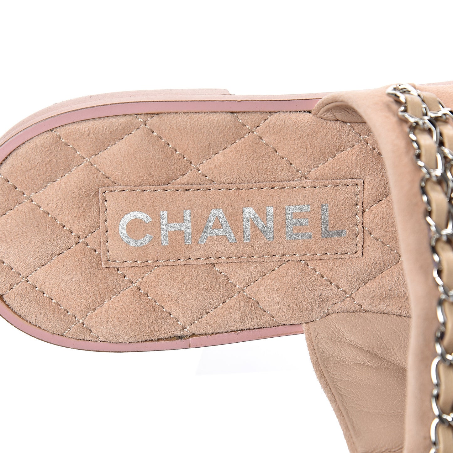 Lambskin Chain Flat Sandals 36 Beige