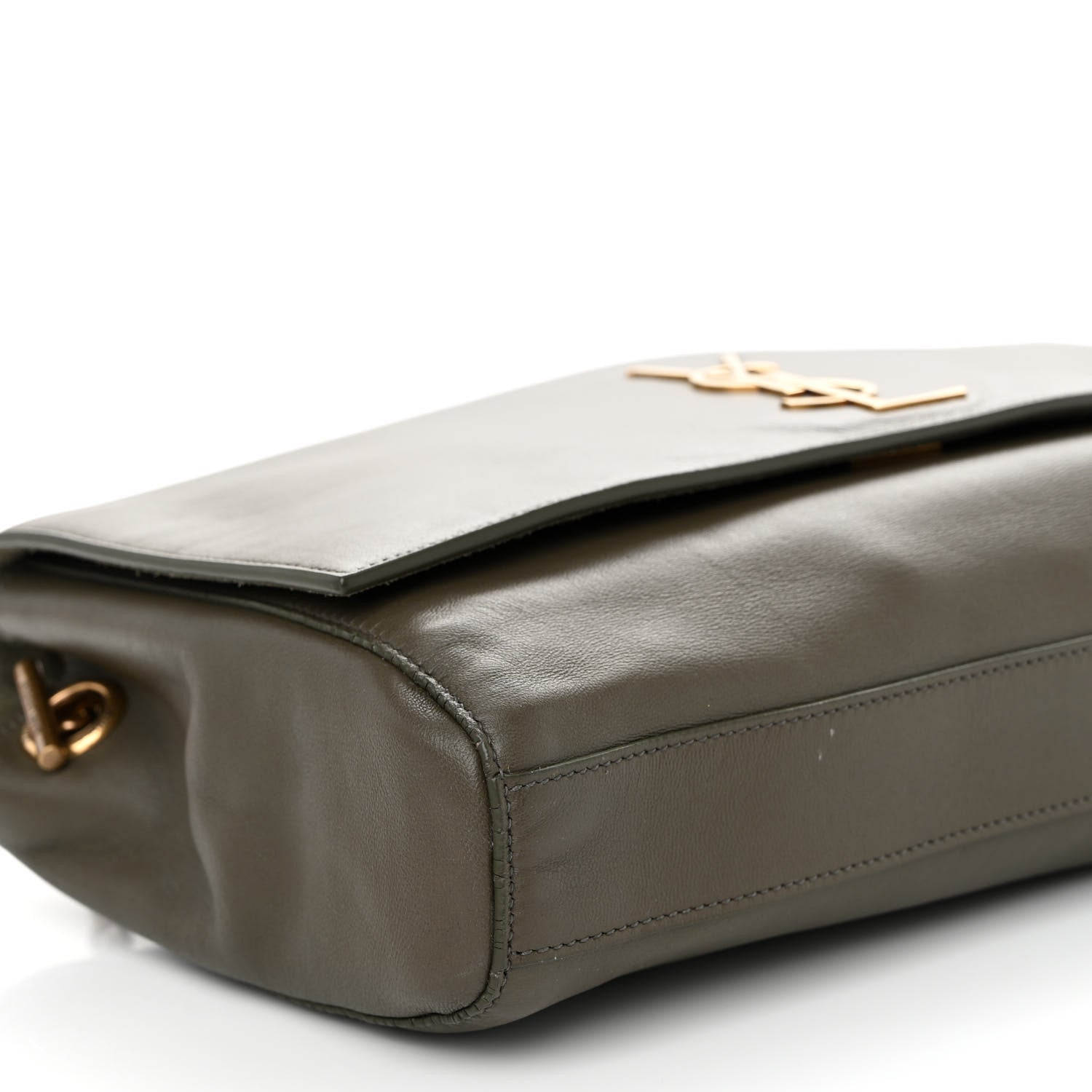 Saint Laurent Smooth Calfskin Suede Medium Reversible Monogram Kate Satchel Olive 13 of 18