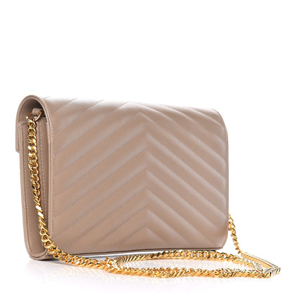 Saint Laurent Grain De Poudre Matelasse Chevron Monogram Chain Wallet Dusty Grey 3 of 8