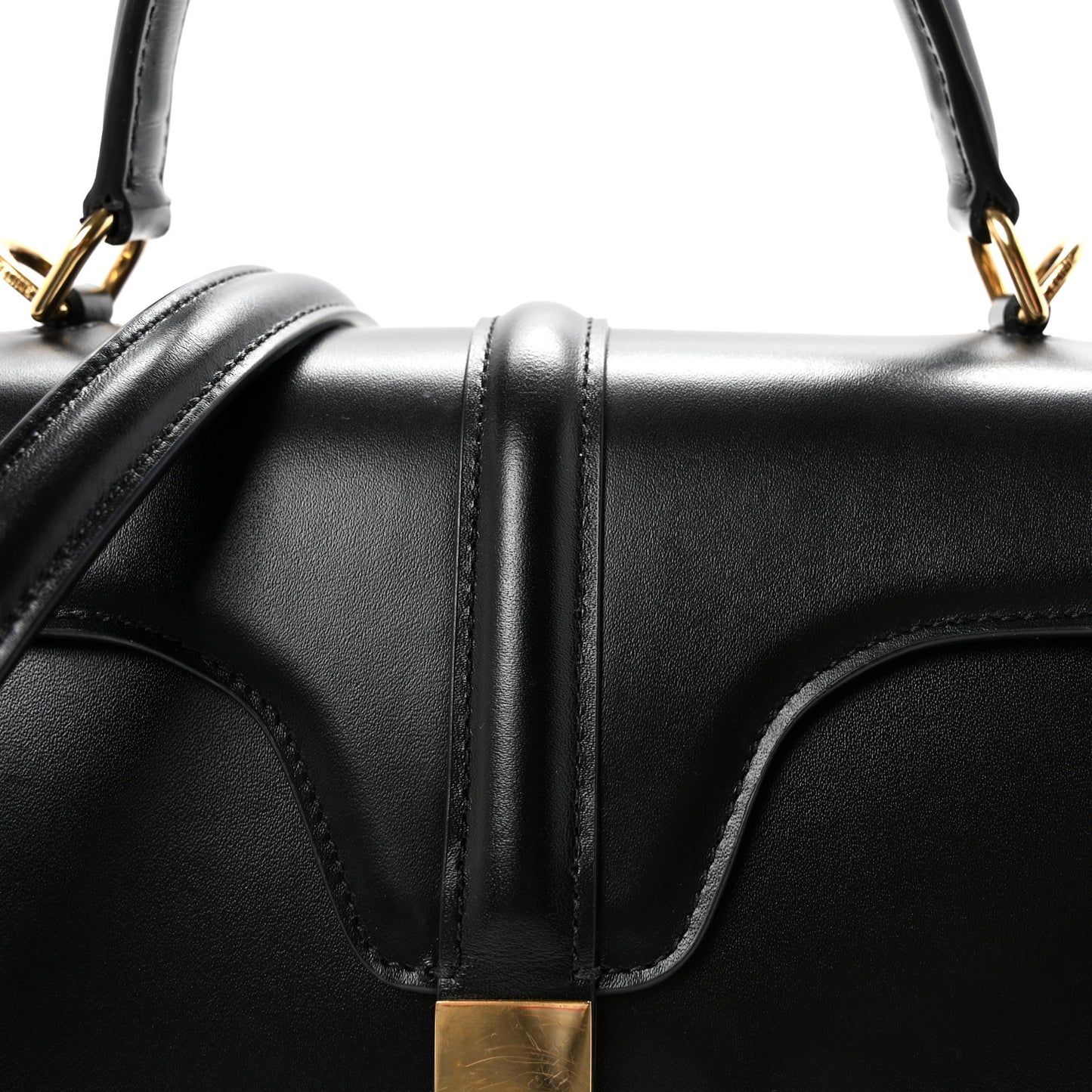 Satinated Calfskin Small 16 Top Handle Bag Black