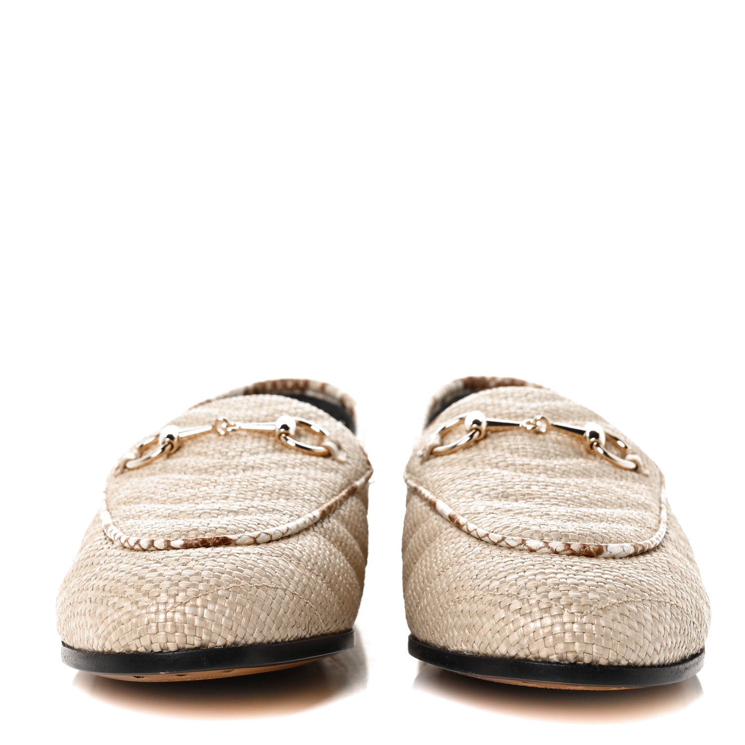 Gucci Raffia Elaphe Matelasse Horsebit Womens Jordaan Loafers 37 Natural Cream Brown 2 of 8