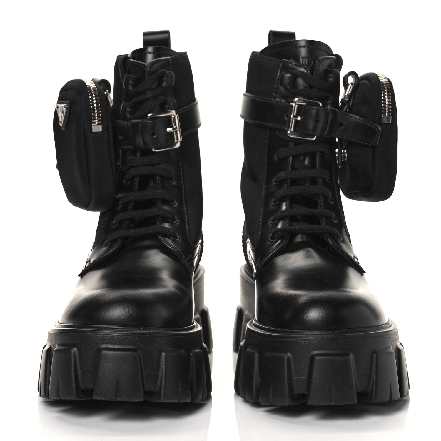 Prada Spazzolato Rois Nylon Metal Triangle Logo Monolith Pouch Pocket 55mm Boots 36 Black 2 of 6