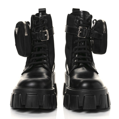 Prada Spazzolato Rois Nylon Metal Triangle Logo Monolith Pouch Pocket 55mm Boots 36 Black 2 of 6